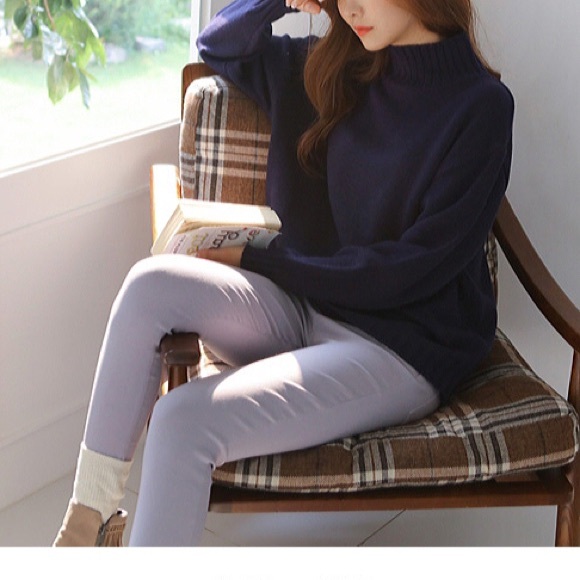Special Price❤️High collar Navy Turtleneck Sweater - Picture 3 of 8